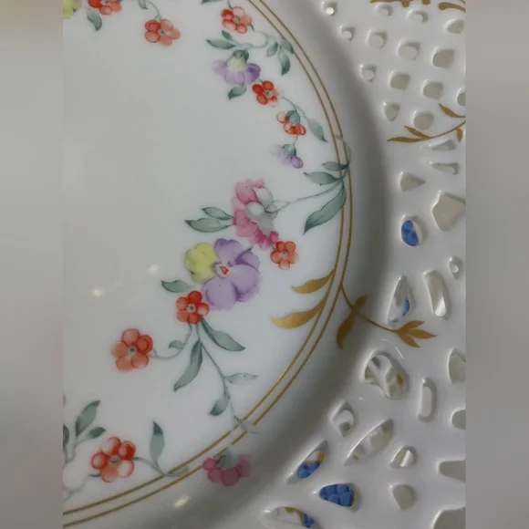 Vtg Oscar De La Renta 2 tier serving tray tidbit dessert blue floral tea party - Picture 5 of 12